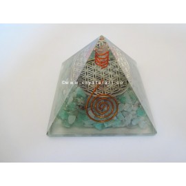 Amazonite Flower Of Life Symbol With Crystal Point Orgone Energy Pyramid