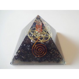 Black Tourmaline Flower Of Life Symbol With Crystal Point Orgone Energy Pyramid