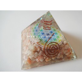 Sunstone Flower Of Life Symbol With Crystal Point Orgone Pyramid