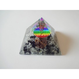 Black Tourmaline & Crystal Quartz Flower Of Life Symbol Orgone Pyramid