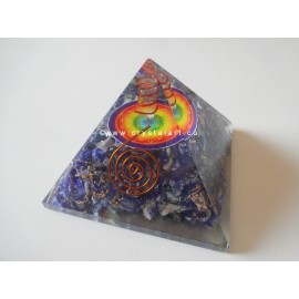 Sodalite Flower Of Life Symbol With Crystal Point Orgone Pyramid