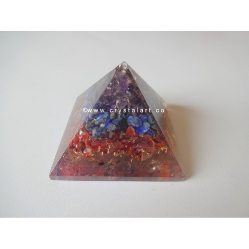 Amethyst Agate, Lepis Lazuli & Red Carnelian Layer Orgone Pyramid