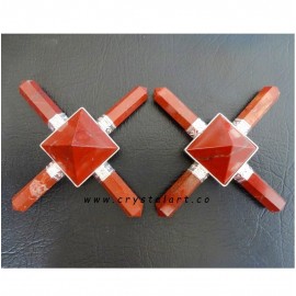 Red Jasper Agate Pyramid Four Point Stone Generator