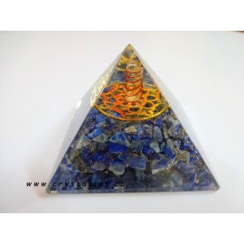 Lapis Lazuli Flower of life inside Clear Quartz Point Orgone Pyramid