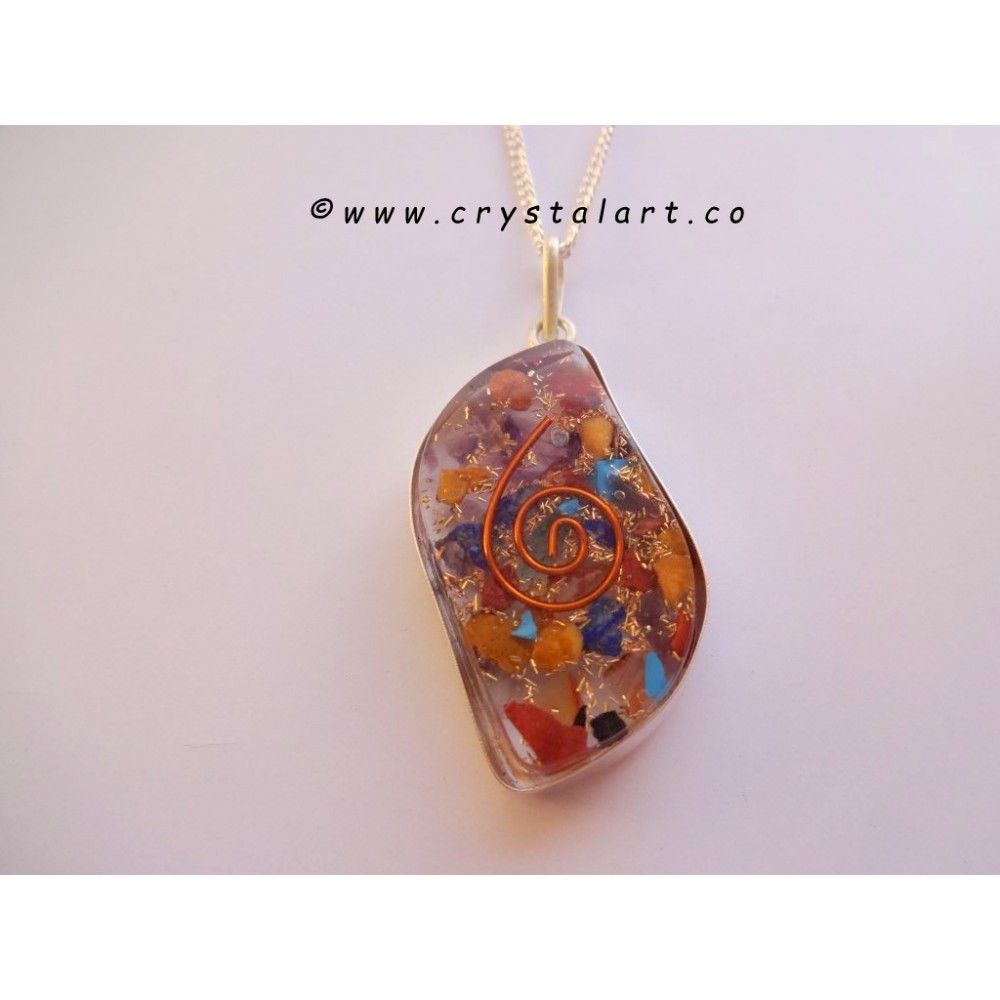 Eye Shape Chakra Stone inside Orgone Pendants with Chain