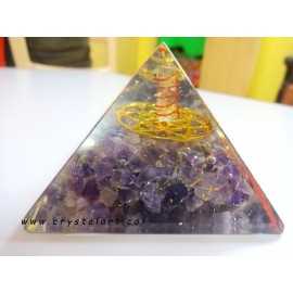 Amethyst Flower of life inside Clear Quartz Point Orgone Pyramid