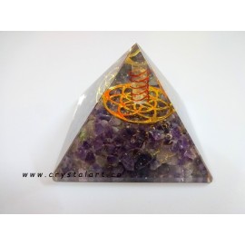 Amethyst Flower of life inside Clear Quartz Point Orgone Pyramid