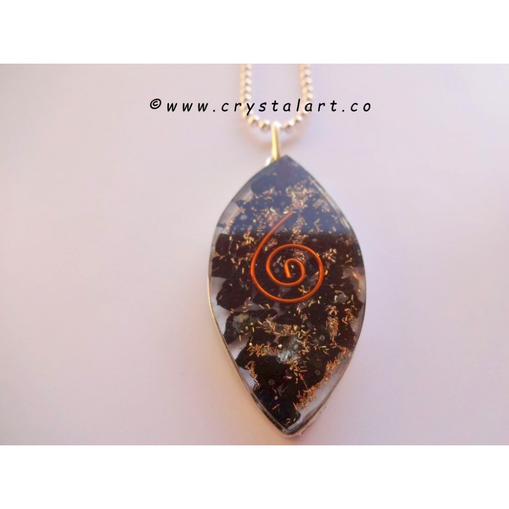 Black Tourmaline Eye Shape Orgone Pendants with Chain