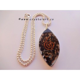 Black Tourmaline Eye Shape Orgone Pendants with Chain