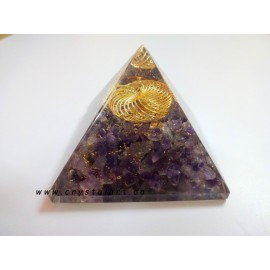 Amethyst Golden Spiral inside Clear Quartz Point Orgone Pyramid