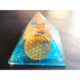 Blue Onyx Clear Quartz Point Flower of Life Orgone Pyramid