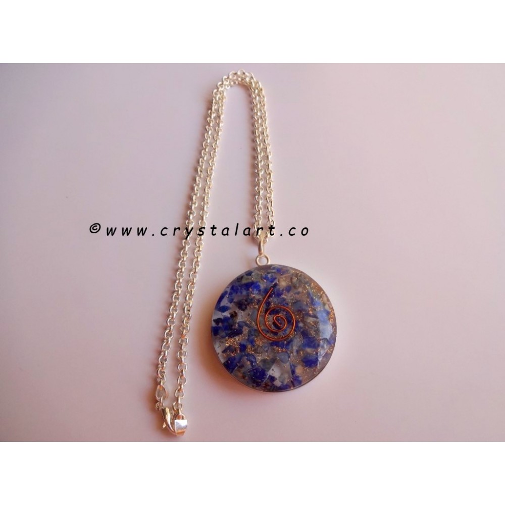 Lapis Lazuli Plane Round Orgone Cabochon Pendants with Chain