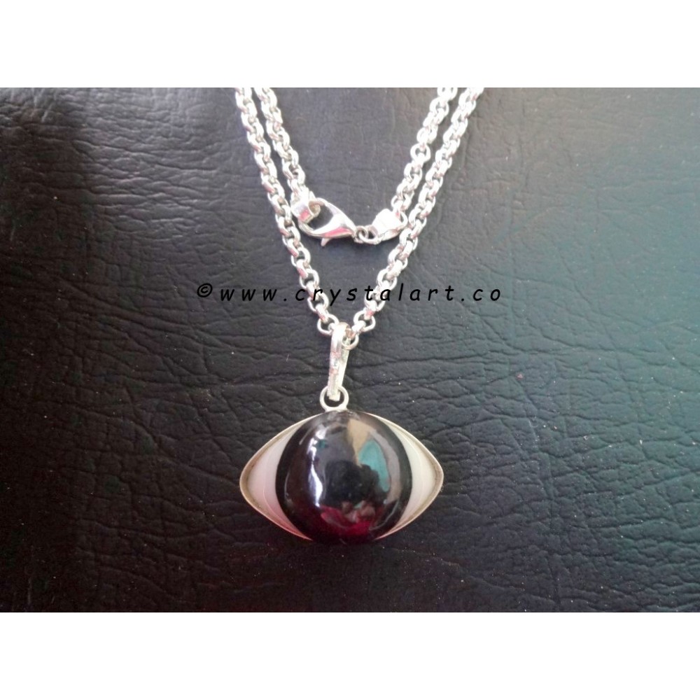 Black Banded Natural Cats Eye Silver Plated Pendants