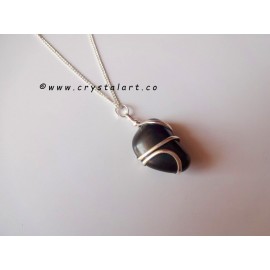 Black Agate Tumbled Stone wire wrapped pendants with Chain