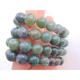 Moss Agate 10 mm Plane Beads Bracelets