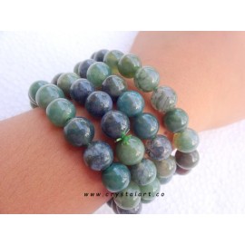 Moss Agate 10 mm Plane Beads Bracelets