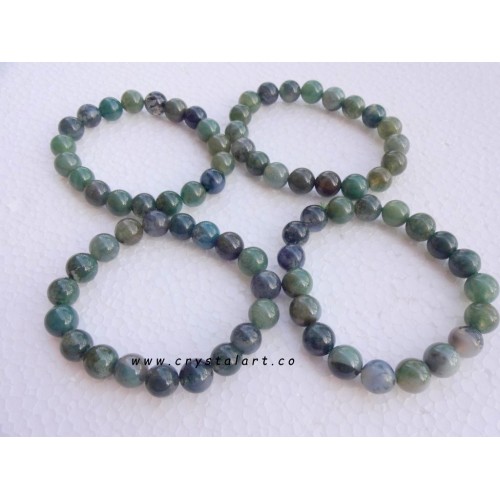 Moss Agate 10 mm Plane Beads Bracelets