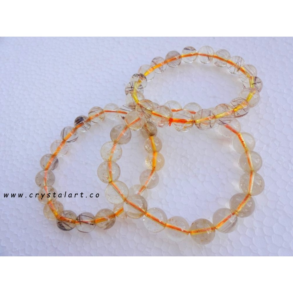 Rutilated Quartz 8 mm Plane Beads Bracelets