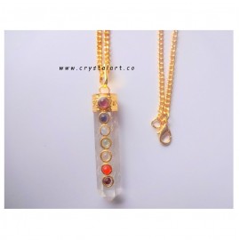 Clear Quartz Point Chakra stone Golden Cap Chain Pendants