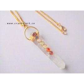 Clear Crystal Quartz Double Terminated Point Golden Bridge Chakra Stone Chain Pendants