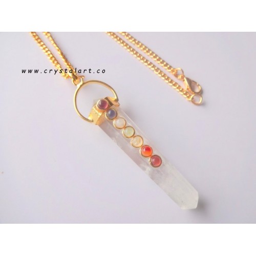 Clear Crystal Quartz Double Terminated Point Golden Bridge Chakra Stone Chain Pendants