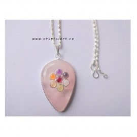 Rose Quartz Flat Drop Shape Chakra Stone Chain Pendants