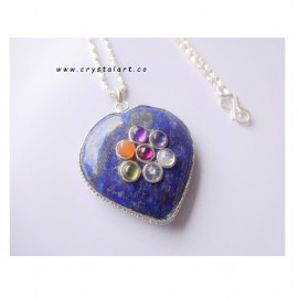 Lapis Lazule Puffy Heart Shape Chakra Stone Chain Pendants