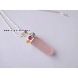 Rose Quartz Faceted Point Chakra Stone Cap Chain Pendants