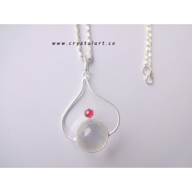 Clear Crystal Quartz Red Garnet Globe Chain Pendants