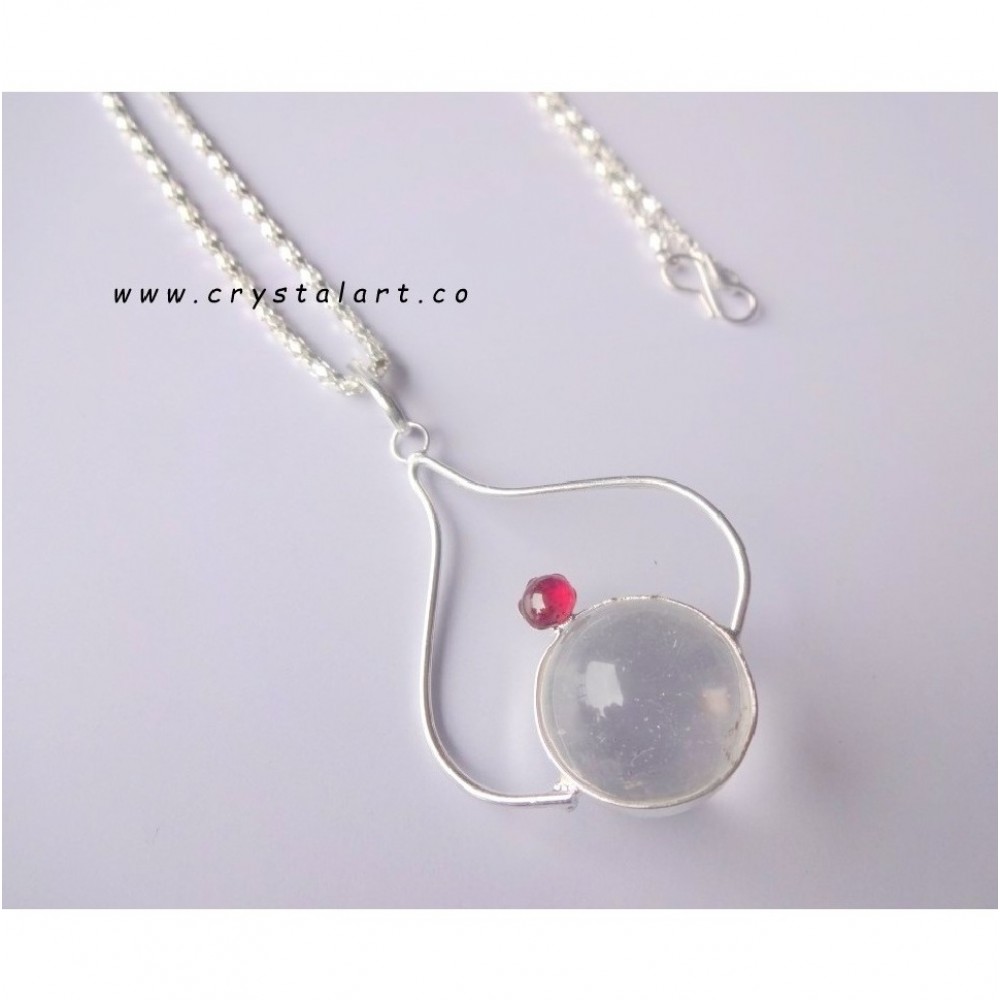 Clear Crystal Quartz Red Garnet Globe Chain Pendants