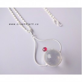 Clear Crystal Quartz Red Garnet Globe Chain Pendants