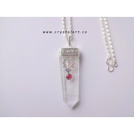 Clear Crystal Quartz Red Garnet Flat Chain Pendants