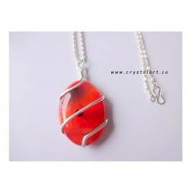 Red Carnelian Wire Wrapped Cabochon Chain Pendants