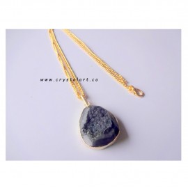 Sulemani Black Agate Stone Druzy Golden Chain Pendants