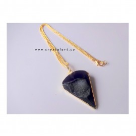 Sulemani Black Agate Stone Druzy Golden Chain Pendants