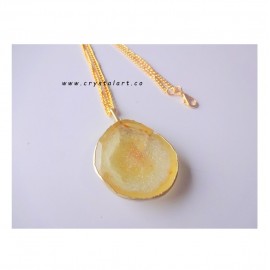 Yellow Onyx Agate Druzy Golden Chain Pendants