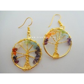 7 Chakra Tree Of Life Golden Earrings Set