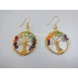 7 Chakra Tree Of Life Golden Earrings Set