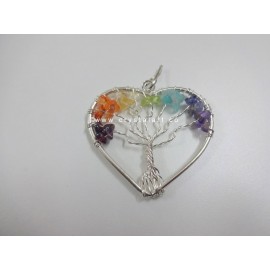 7 Chakra Tree Of Life Heart Shape Pendants