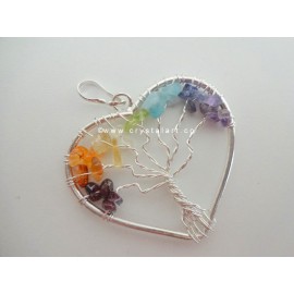 7 Chakra Tree Of Life Heart Shape Pendants