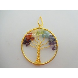 7 Chakra Tree Of Life Golden Pendants