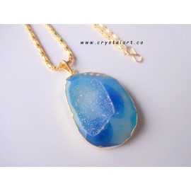 Blue Onyx Druzy Golden Chain Pendants