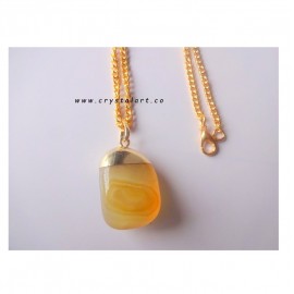 Yellow Onyx Agate Tumbled Stone Golden Cap Chain Pendants