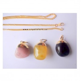 Mix Tumbled Stone Golden Cap Chain Pendants