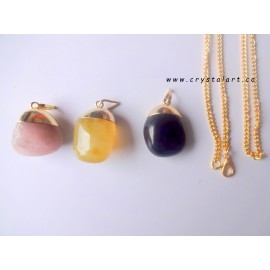 Mix Tumbled Stone Golden Cap Chain Pendants