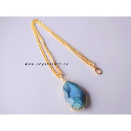 Blue Onyx Druzy Golden Chain Pendants