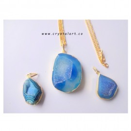 Blue Onyx Druzy Golden Chain Pendants