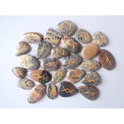 Dentritic Agate Flate Stone Rune Set