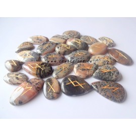 Dentritic Agate Flate Stone Rune Set