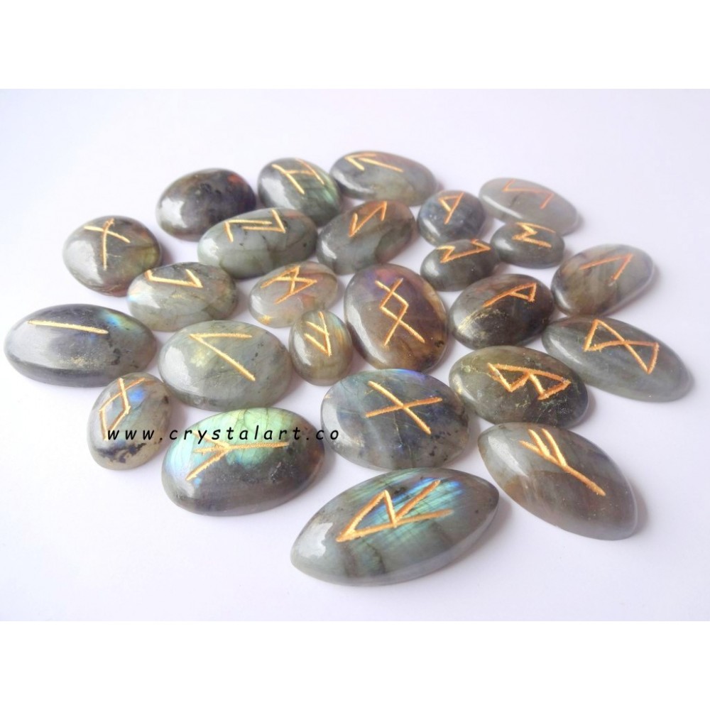 Labradorite Flate Stone Rune Set